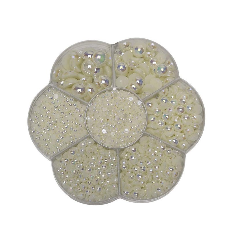 Chenkou Craft شينكو كرافت 3000 قطعة 1 صندوق لؤلؤ نصف دائري مسطح مزيف بلون البيج (كرة نصفية بيج) - Image 2